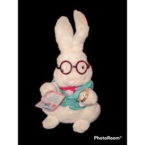 Vintage Plush White Rabbit Alice Wonderland Watch Glasses Turquoise Vest Easter